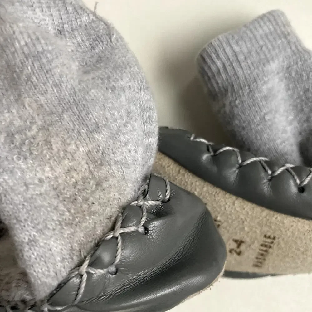 Hanna Andersson Swedish Moccasin Slipper Socks - Grey - 2-4